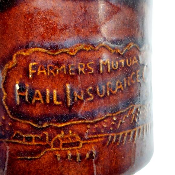 2 Western Stoneware Mug Farmers Mutual Insurance Iowa Brown Drip Glaze Coffee - Picture 4 of 11